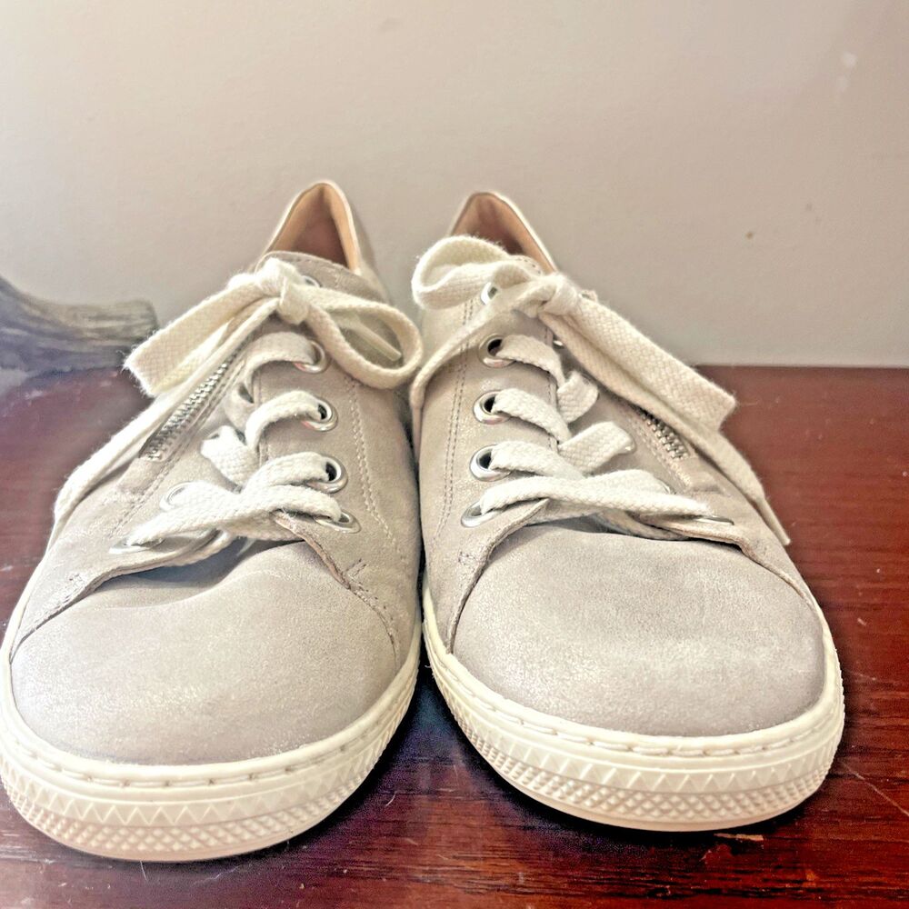 Paul Green Metallic Leather Sneakers Women 9 Taupe Champagne Comfort Shoes - Picture 6 of 9